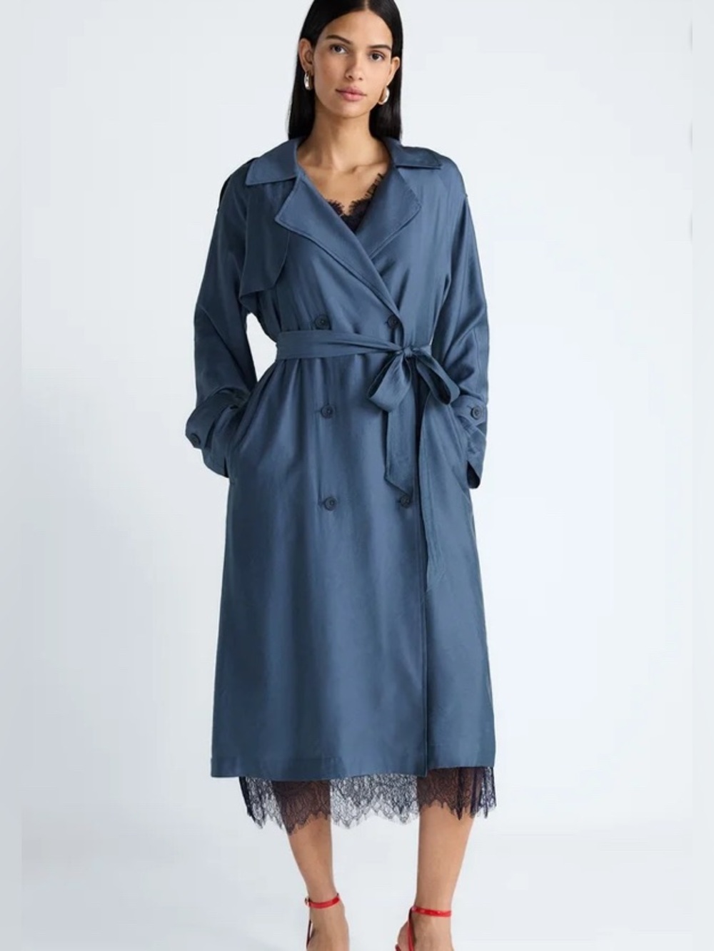 The Devil Wears Prada Scoop Women’s Faux Silk Trench Coat Size L 12-14